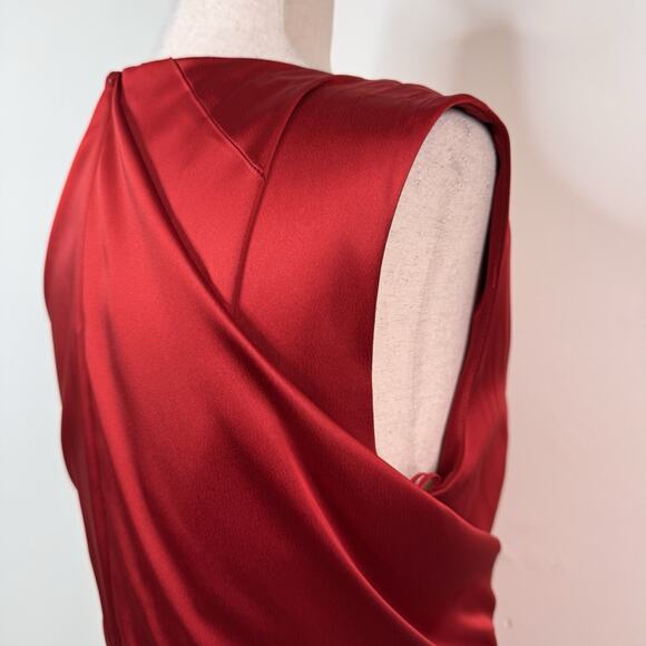 Talbot Runhof Draped Wrap Detail Sleeveless Crepe Satin Gown Red Size 8 Formal - Picture 10 of 16
